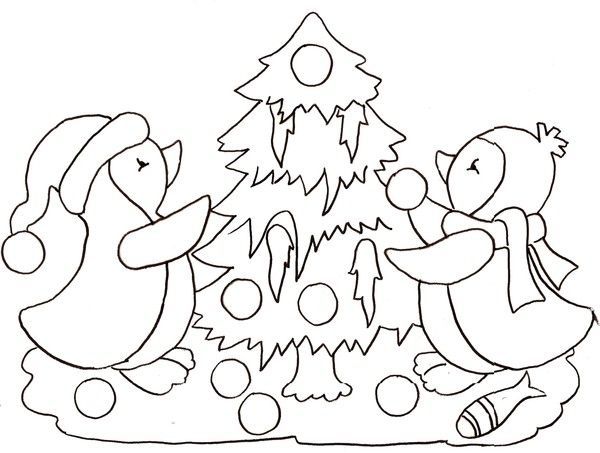 Pingouins et leur sapin de Noël