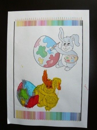 Coloriage symétrique - Le lapin de Pâques version peintre !