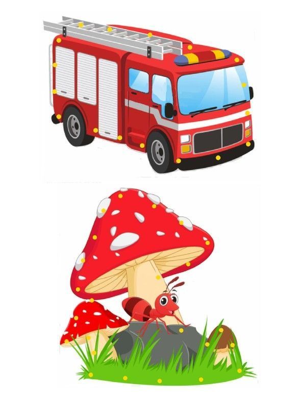 Gabarit - Camion pompier et champignon rouge à lacer