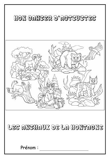 Page de garde cahier d'activité "Les animaux de la montagne"