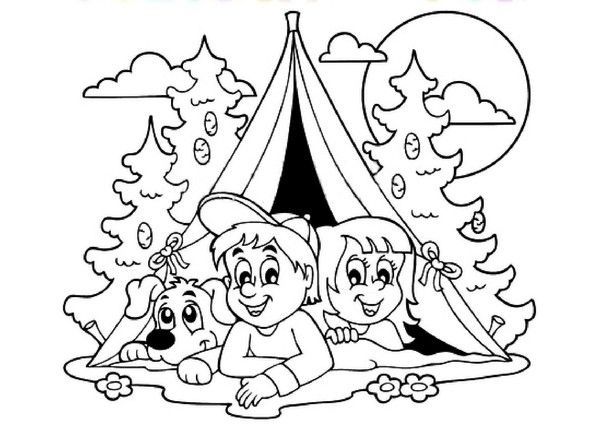 Coloriage - Camping sous la tente