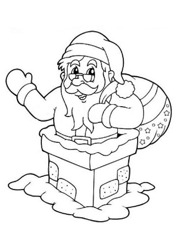 Coloriage - Le Père Noël dans la cheminée