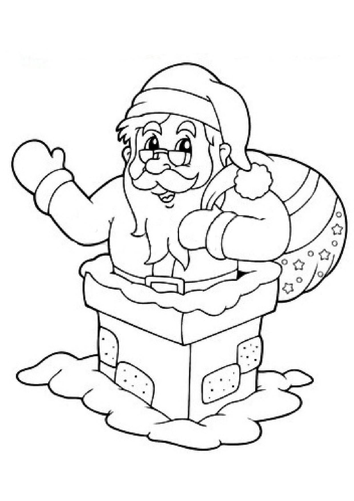 Coloriage - Le Père Noël dans la cheminée